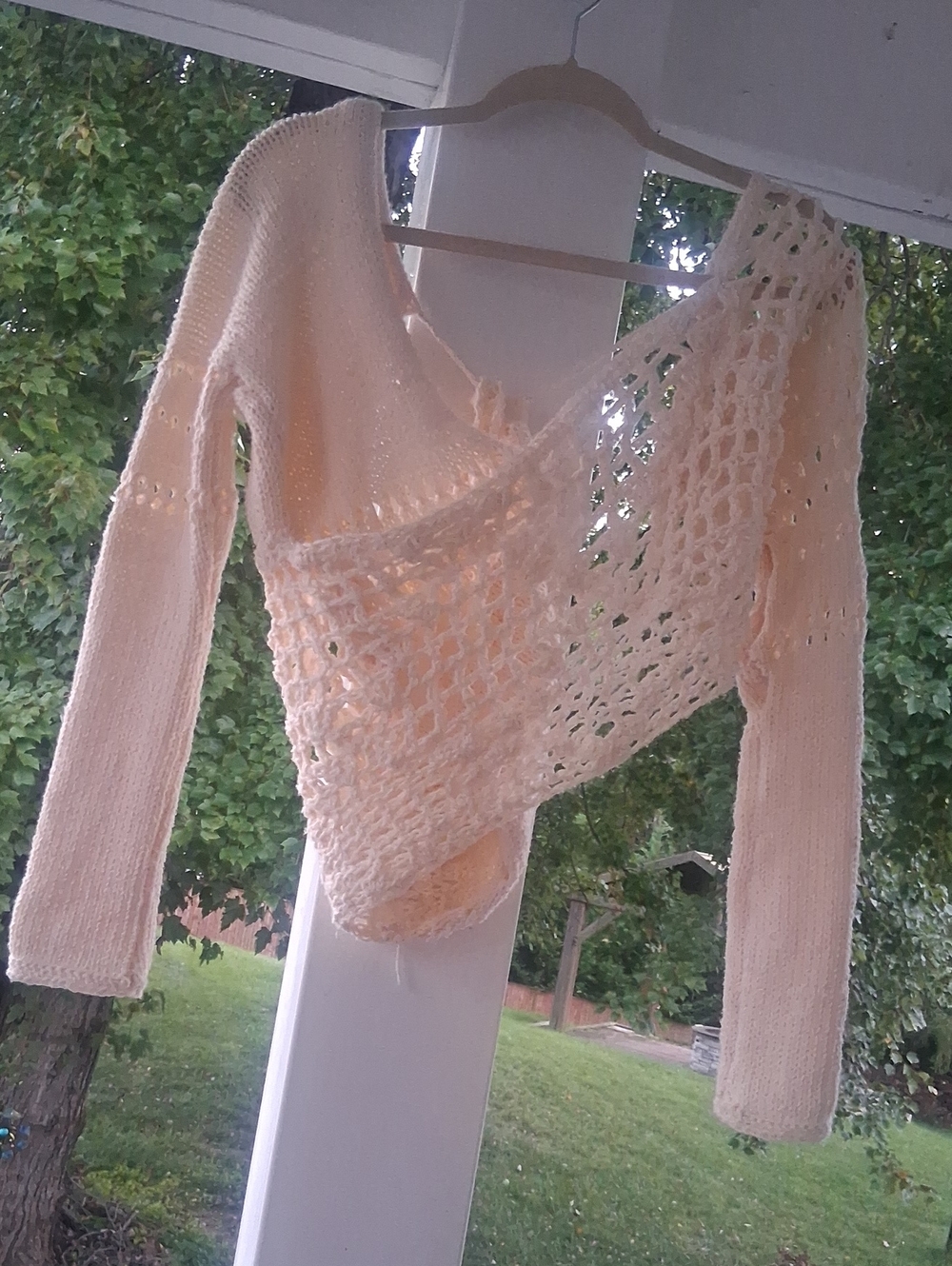 Hand-Knit Boutique Women's Open Weave Cream Sweater